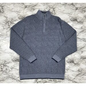 TOMMY BAHAMA Sweater Mens Size L‎ Gray & Dark Blue 1/4 Zip Zip Textured Knit